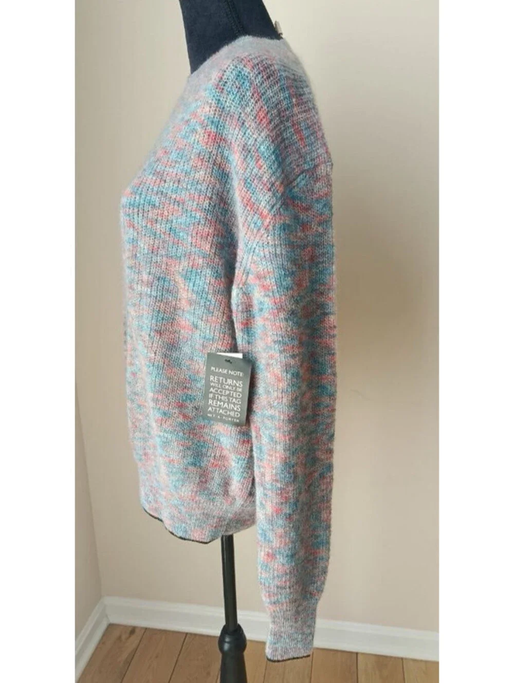 NWT Christopher Kane Womens Mohair Sweater XL Blue Knit Crew Neck Jumper Italy